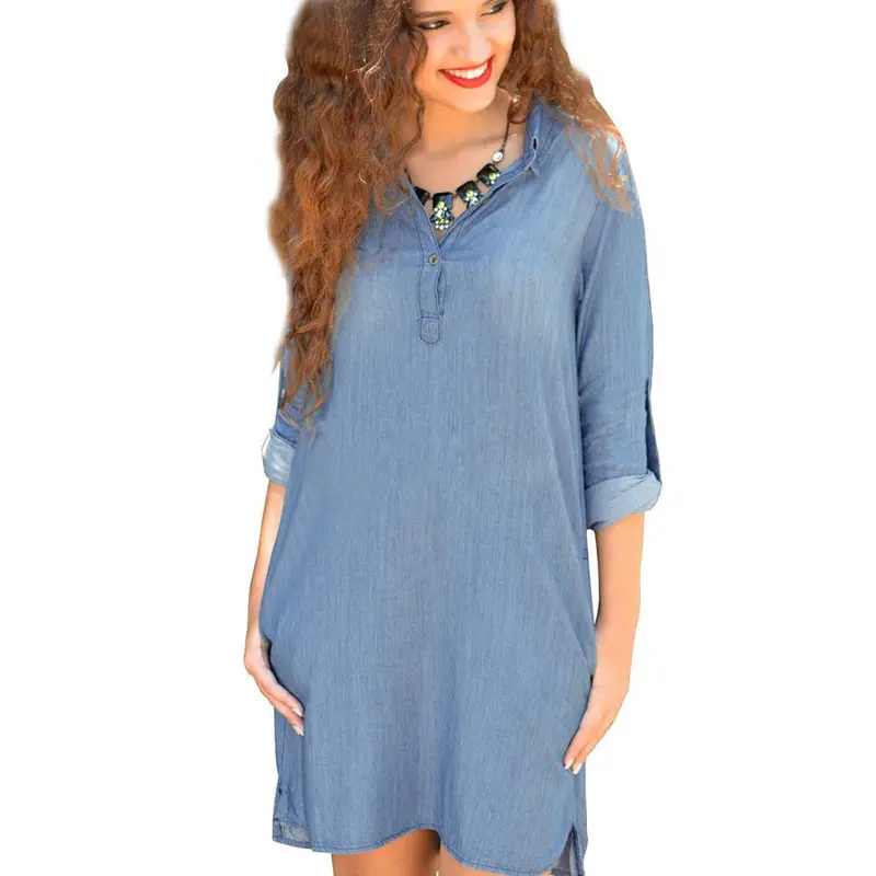 Plus Size Xl Vestido Personality Loose And Comfortable Long Sleeve Dress Europe Style Best Selling Denim Robe 1
