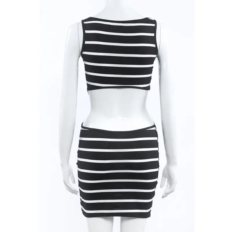 Plus Size Xl Vestidos Style Women Sexy Backless Mini Dress Sleeveless Stripe Dress Hollow Package Hip Robe 3