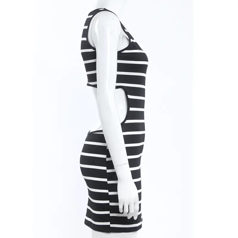 Plus Size Xl Vestidos Style Women Sexy Backless Mini Dress Sleeveless Stripe Dress Hollow Package Hip Robe 4