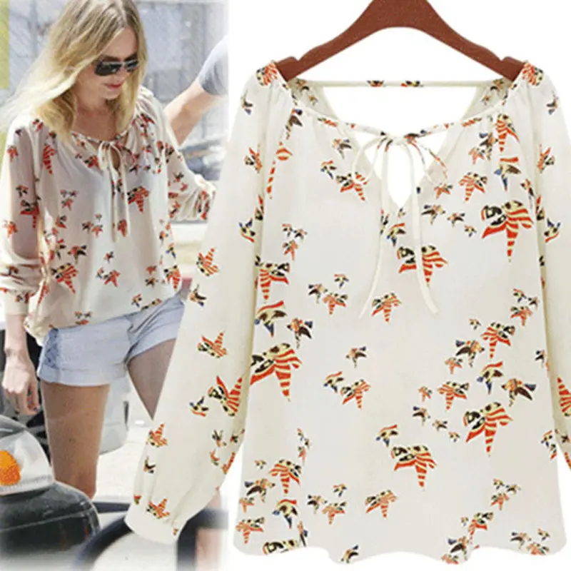 Plus Size Xl Women Casual Blouses Long Sleeve Blouse Chiffon Floral Shirts For Women 1