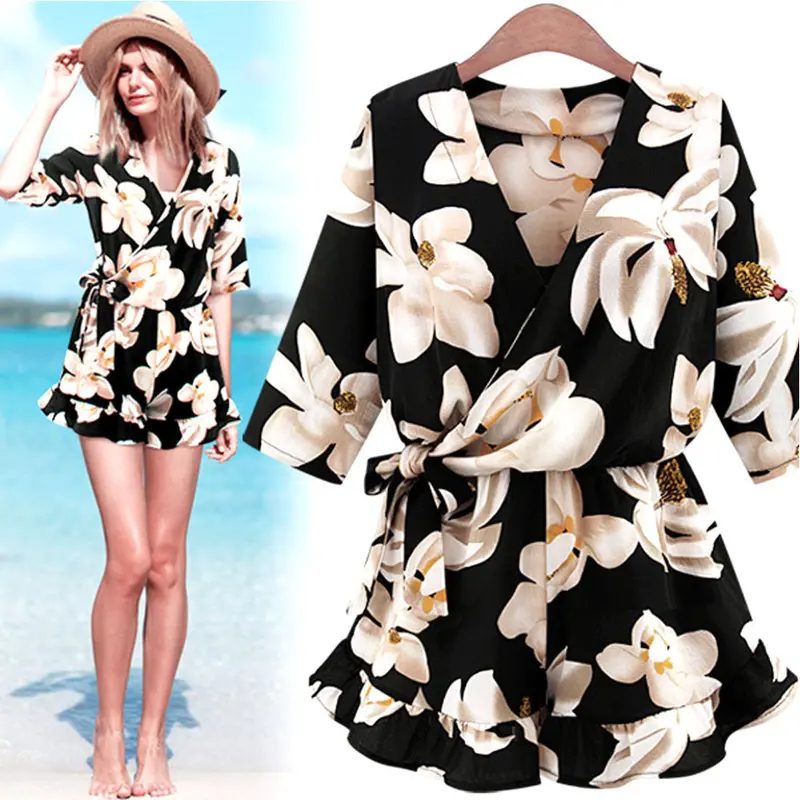 Plus Size Xlxxxxl Women's Jumpsuits Floral Print Playsuit Clubwear Bodycon Party Jumpsuit Romper Overalls For Women 1