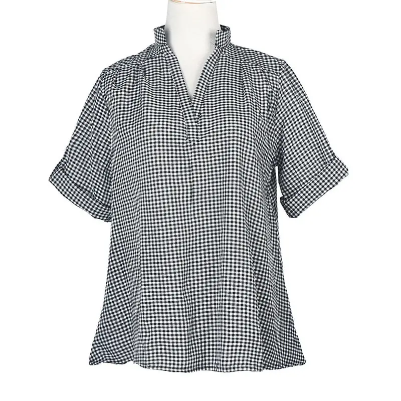 Plus Size Xlxxxxxl Blusa Women Loose Shirt Long Sleeve Plaid Tops Shirt Blouse Lady Tops And Blouses 1