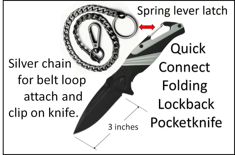 Pocket Knife With Clip On Chrome Chain 1