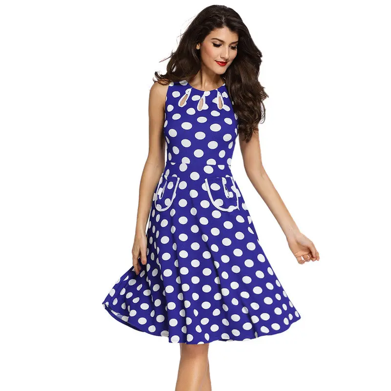 Polka Dot Dress Cute Black Skater Dress Casual Sleeveless Knee Length Short Party Dresses Sundress 10