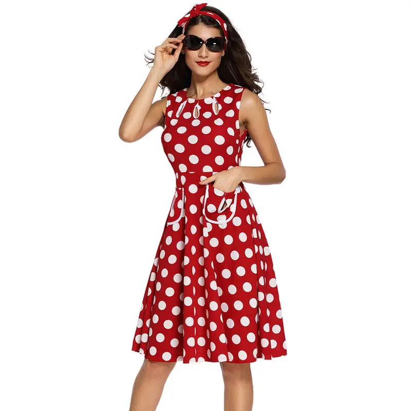 Polka Dot Dress Cute Black Skater Dress Casual Sleeveless Knee Length Short Party Dresses Sundress 7