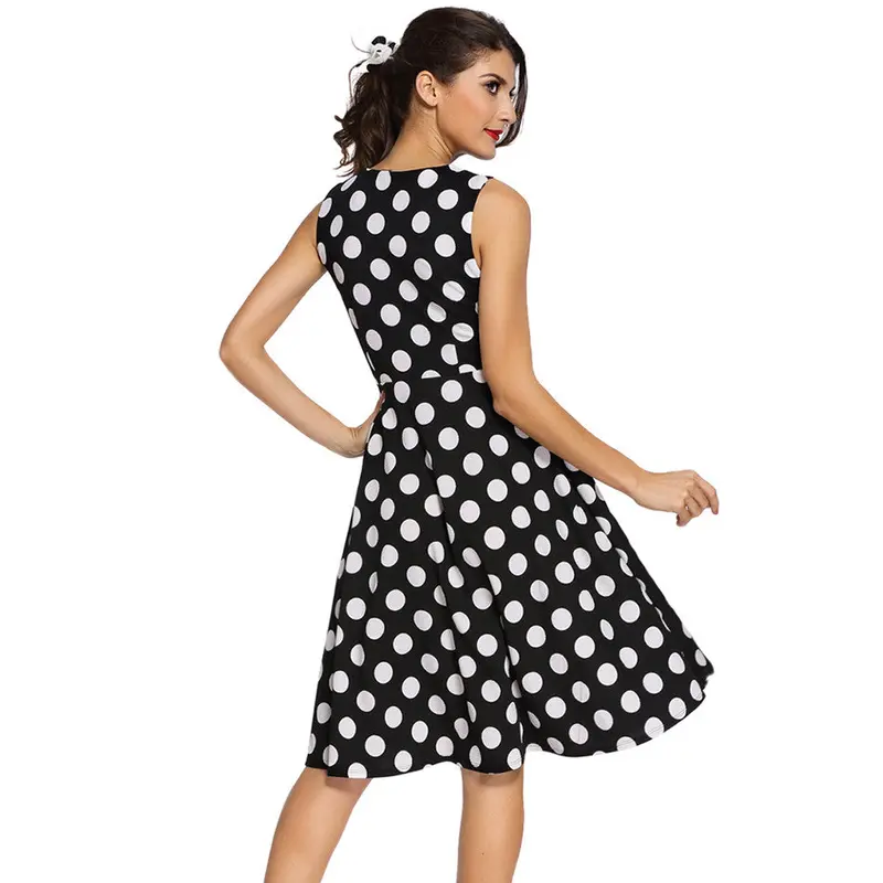 Polka Dot Dress Cute Black Skater Dress Casual Sleeveless Knee Length Short Party Dresses Sundress 7