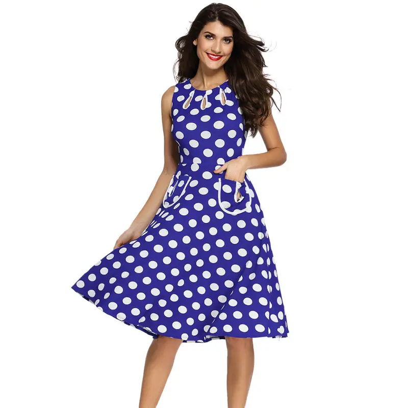 Polka Dot Dress Cute Black Skater Dress Casual Sleeveless Knee Length Short Party Dresses Sundress 8