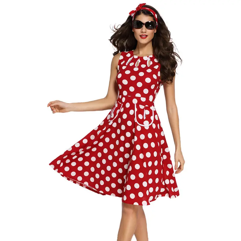 Polka Dot Dress Cute Black Skater Dress Casual Sleeveless Knee Length Short Party Dresses Sundress 9