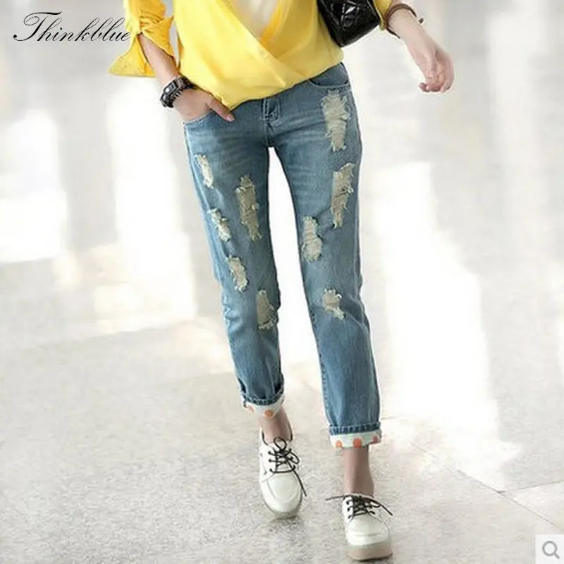 Polka Dot Jeans Women Ripped Classical Vintage Jeans Woman Cutout Sexy Denim Pants Trousers Boyfriend Jeans For Women 1