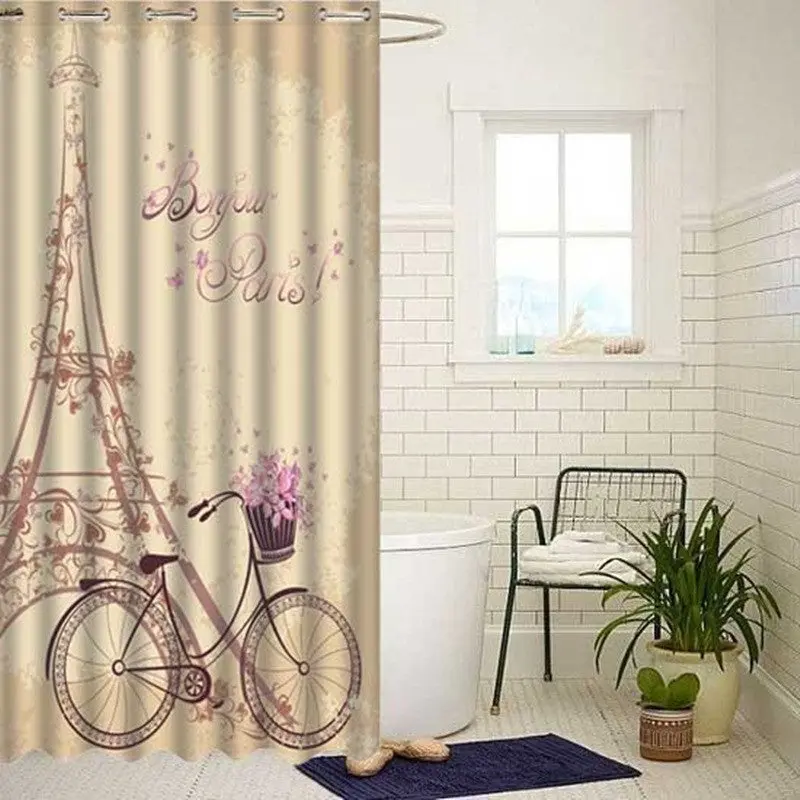 Polyester Waterproof Beautiful View Of Eiffel Tower Bike Bath Shower Curtain 83507 1