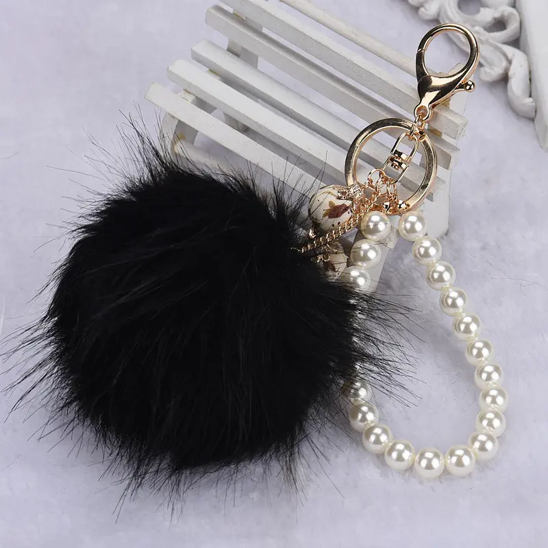 Pom Pom Keychain Women Cool Gifts For Best Friends Beads Alloy Keyring Hanging Plush Ball Ornaments Feida 1