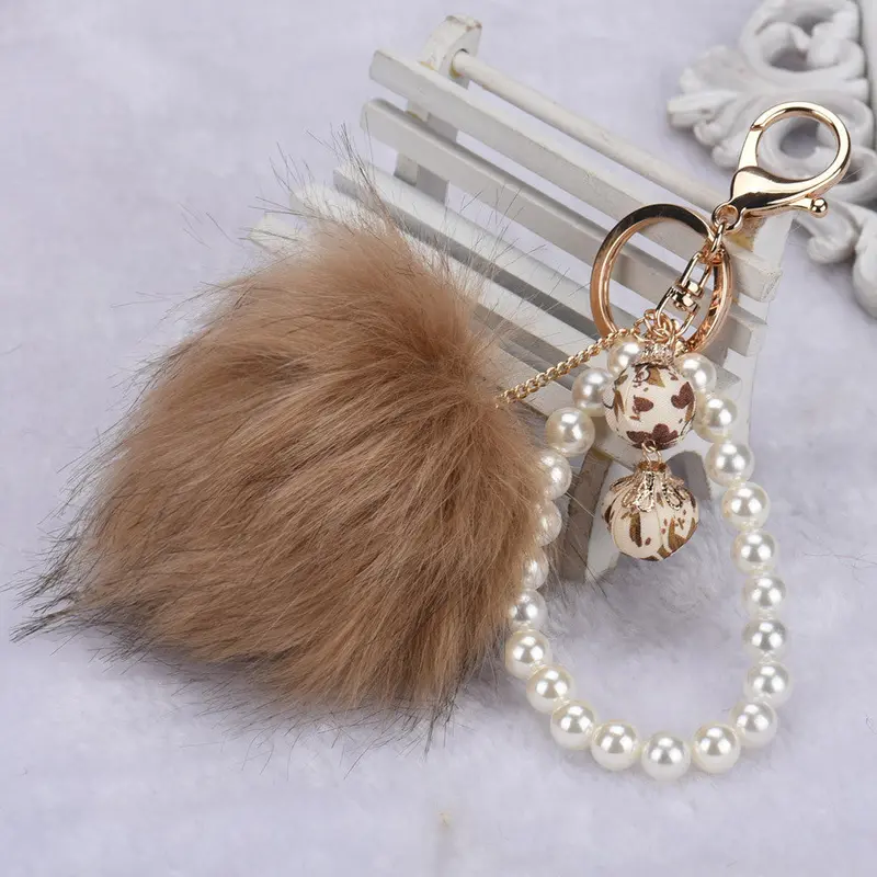 Pom Pom Keychain Women Cool Gifts For Best Friends Beads Alloy Keyring Hanging Plush Ball Ornaments Feida 2