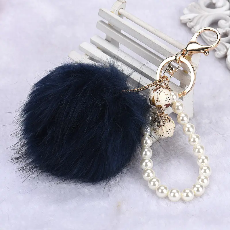 Pom Pom Keychain Women Cool Gifts For Best Friends Beads Alloy Keyring Hanging Plush Ball Ornaments Feida 3