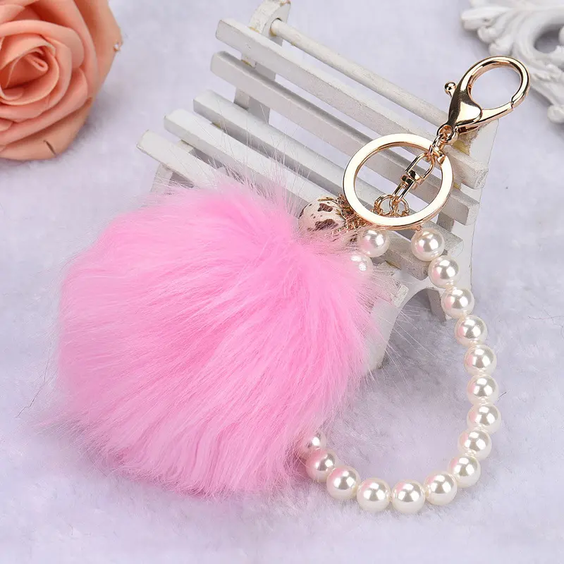 Pom Pom Keychain Women Cool Gifts For Best Friends Beads Alloy Keyring Hanging Plush Ball Ornaments Feida 4