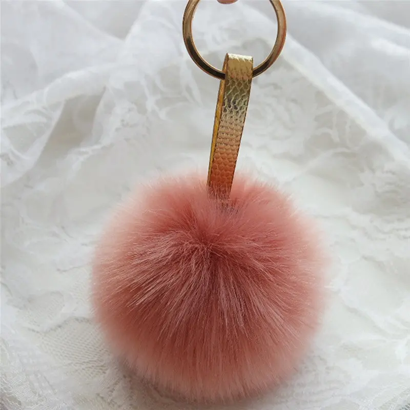 Pompom Faux Rabbit Fur Ball Keychain Bag Plush Car Key Ring Car Key Pendant Llaveros Mujer Feida 1