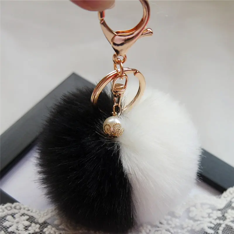 Pompom Key Chain Women Ladies Rabbit Fur Ball Keychain Bag Plush Car Key Ring Car Key Pendant Big Discount Feida 1
