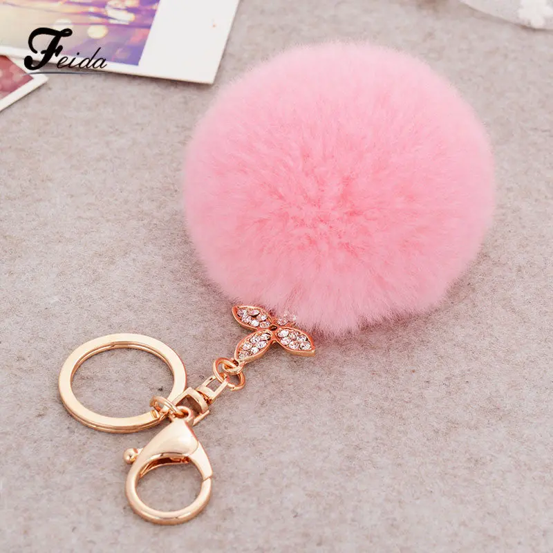 Pompon Key Chain 8Cm Cute Plush Ball Keychain On Bag Handbag Key Ring Llaveros Mujer Small Pendant Feida 3