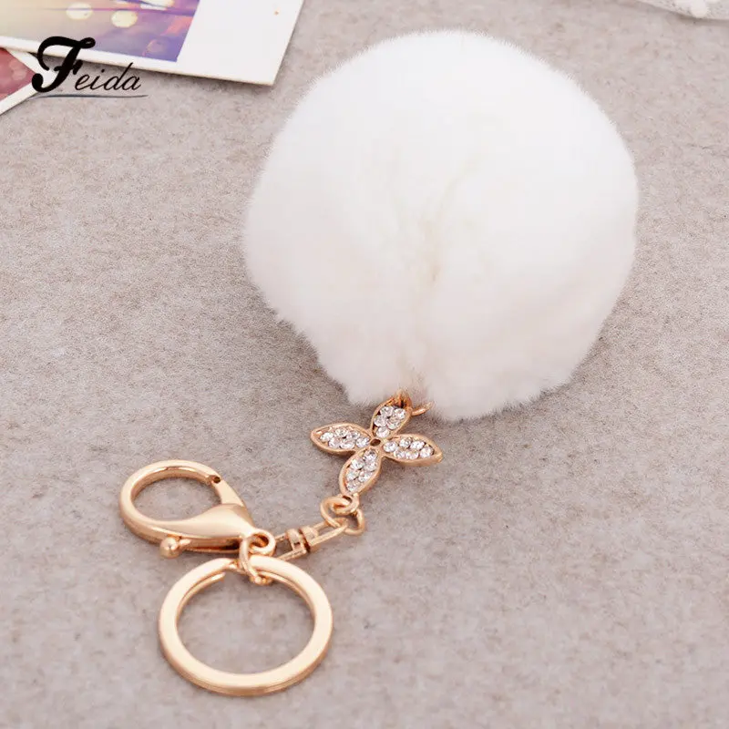 Pompon Key Chain 8Cm Cute Plush Ball Keychain On Bag Handbag Key Ring Llaveros Mujer Small Pendant Feida 4