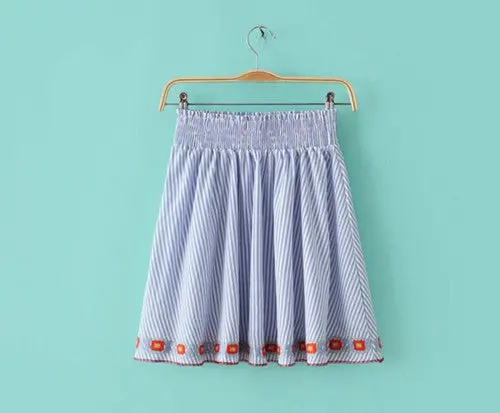 Pope Ethnic Embroidery Dress 1 Set 2 Pieces Woman Vintage Tassel Lace Up O-Neck Short Dresses Femme Loose Dress Skyblue 1