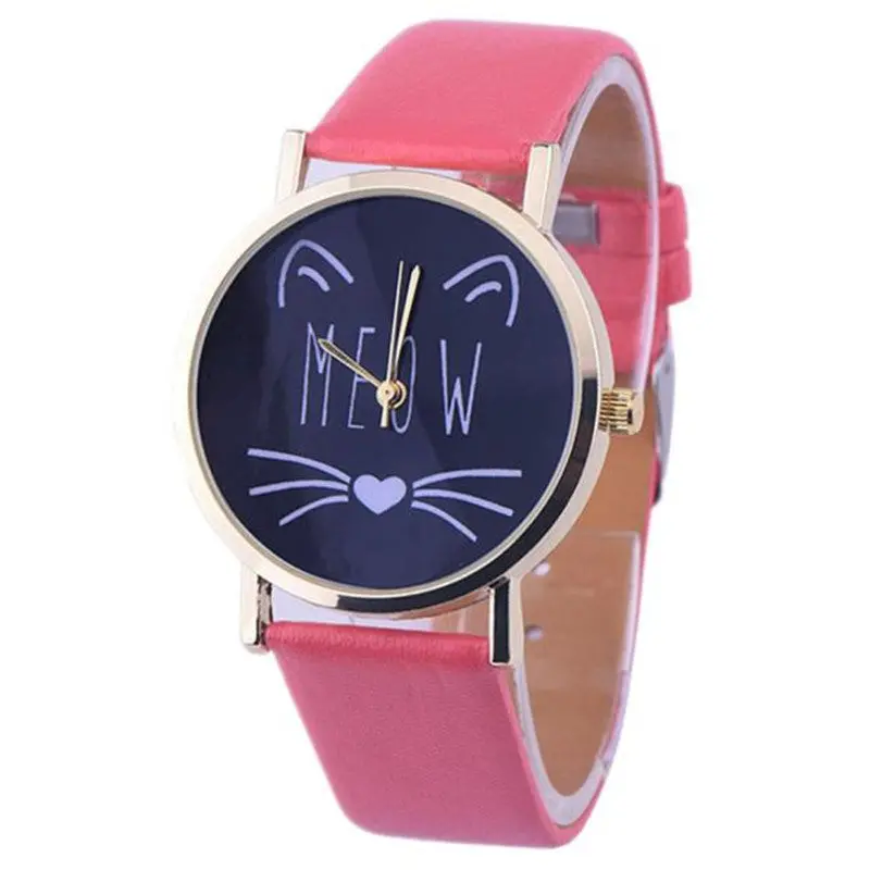 Popular Brand Watch Gift Cat Pattern Ladies Leather Band Analog Quartz Wrist Watch Montre Femme Clock Women Fastshipping 10