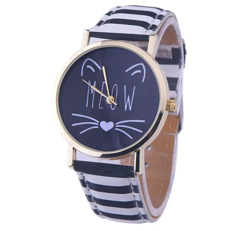Popular Brand Watch Gift Cat Pattern Ladies Leather Band Analog Quartz Wrist Watch Montre Femme Clock Women Fastshipping 11