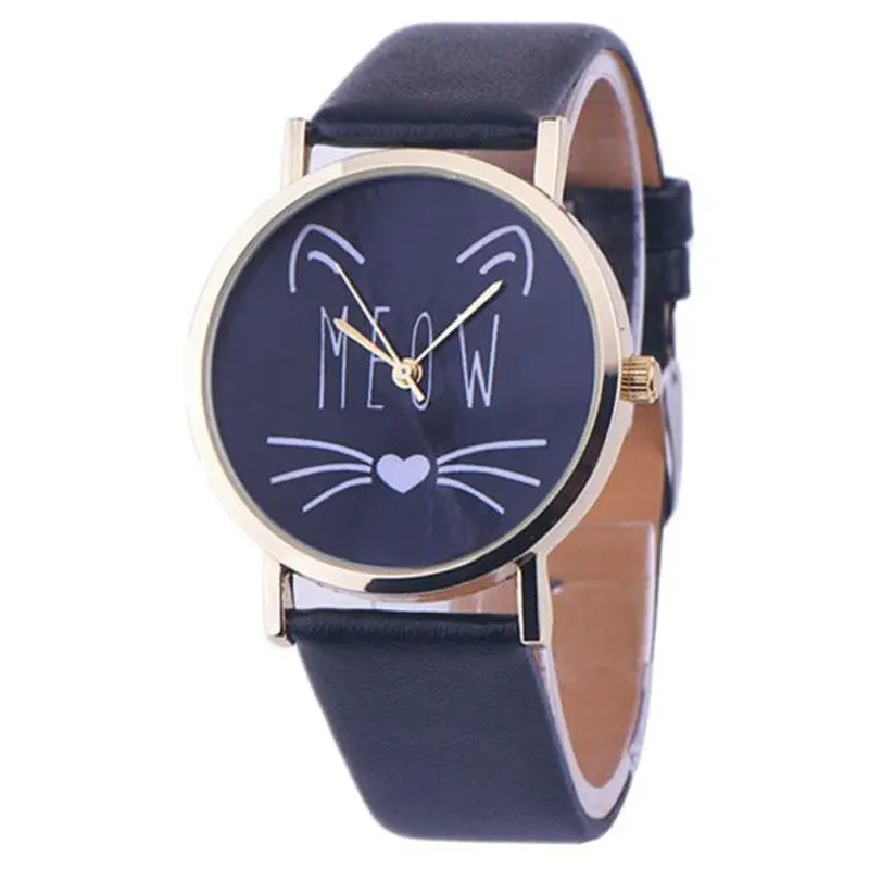 Popular Brand Watch Gift Cat Pattern Ladies Leather Band Analog Quartz Wrist Watch Montre Femme Clock Women Fastshipping 3