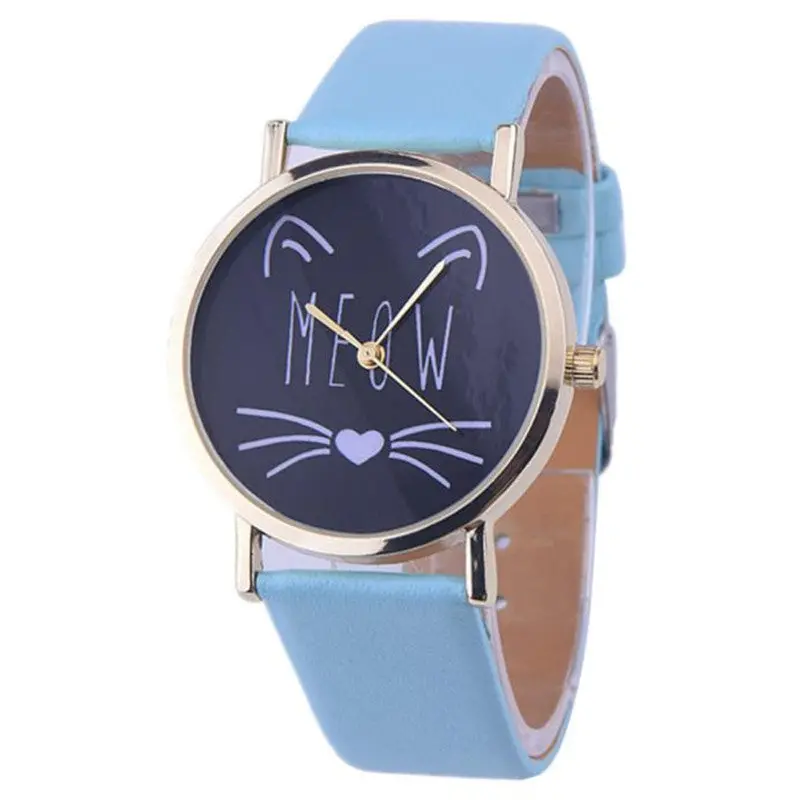 Popular Brand Watch Gift Cat Pattern Ladies Leather Band Analog Quartz Wrist Watch Montre Femme Clock Women Fastshipping 4
