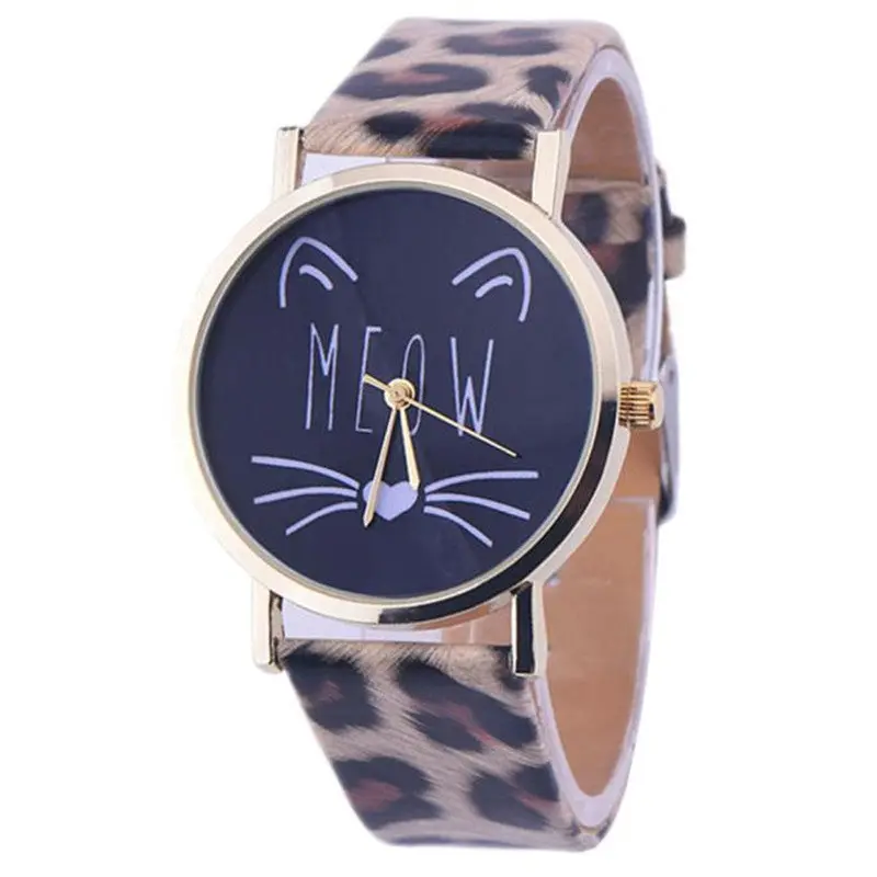 Popular Brand Watch Gift Cat Pattern Ladies Leather Band Analog Quartz Wrist Watch Montre Femme Clock Women Fastshipping 5