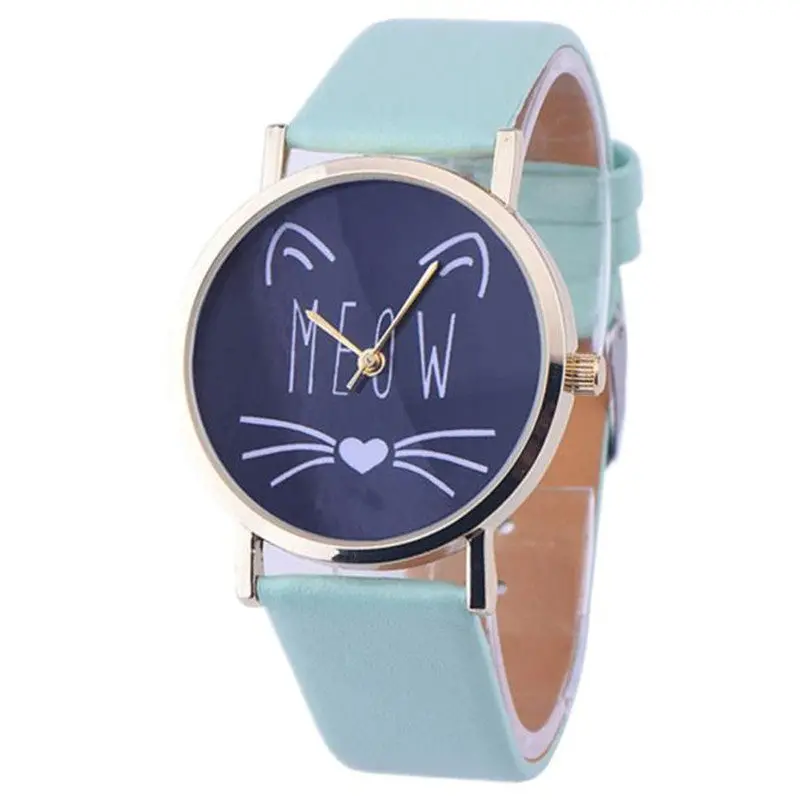 Popular Brand Watch Gift Cat Pattern Ladies Leather Band Analog Quartz Wrist Watch Montre Femme Clock Women Fastshipping 6