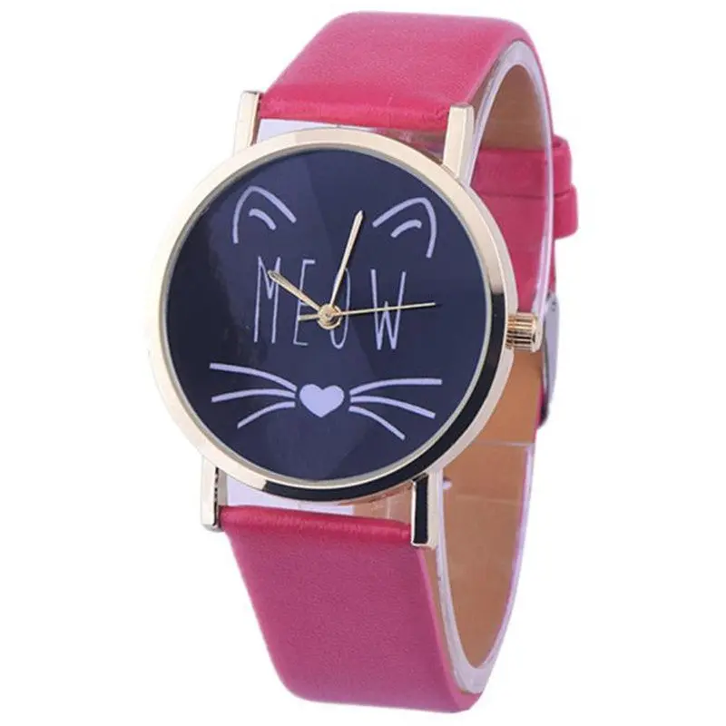 Popular Brand Watch Gift Cat Pattern Ladies Leather Band Analog Quartz Wrist Watch Montre Femme Clock Women Fastshipping 8