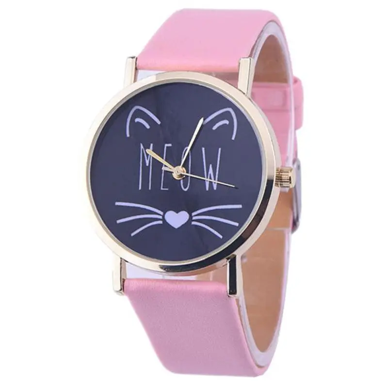 Popular Brand Watch Gift Cat Pattern Ladies Leather Band Analog Quartz Wrist Watch Montre Femme Clock Women Fastshipping 9