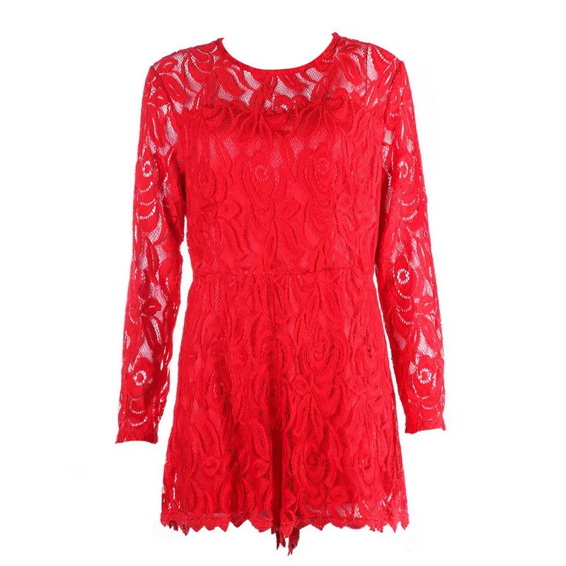 Popular Full Sleeve Patchwork Lace Jumpsuit Sexy Plus Size Bodysuit 1