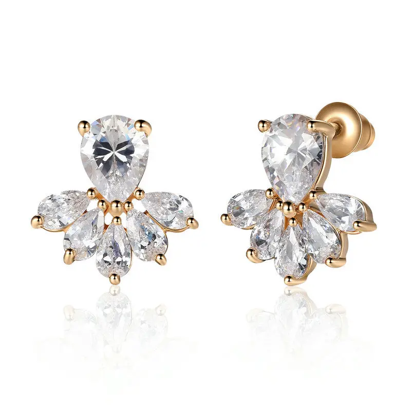 Popular Girl Earrings White Crystals In Champion Gold Earrings Push-Back For E067-Wh 1