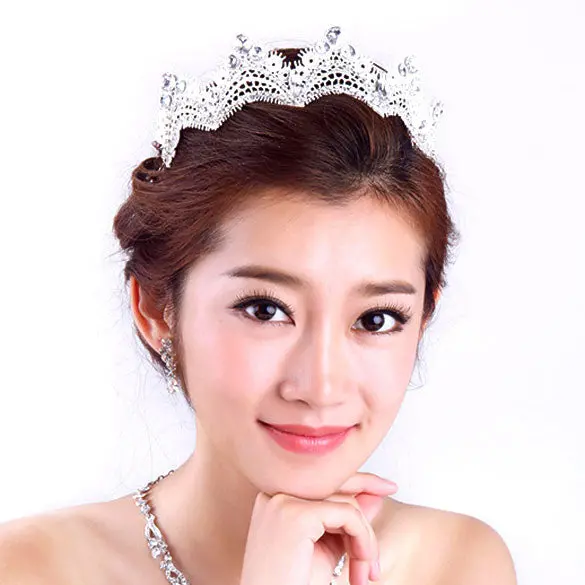 Popular Hair Accessories Lace Rhinestone Crown Bridal Wedding Hair Jewelry 1