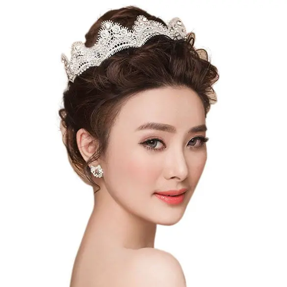 Popular Hair Accessories Lace Rhinestone Crown Bridal Wedding Hair Jewelry 2
