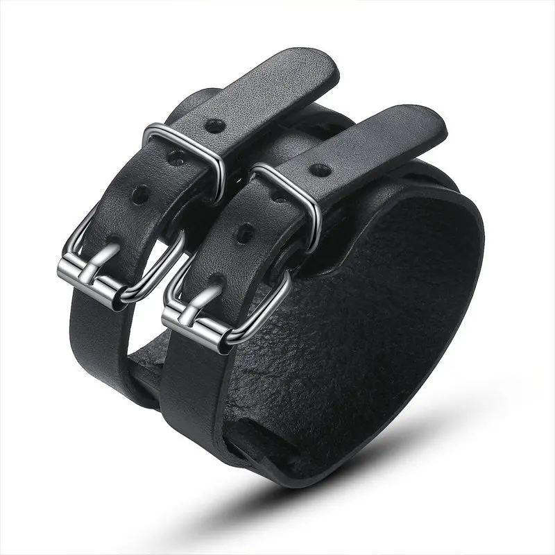 Popular Men Retro Leather Cuff Bracelet With Adjustable Clasp Wide Bracelets Pulseras 0094-1 1