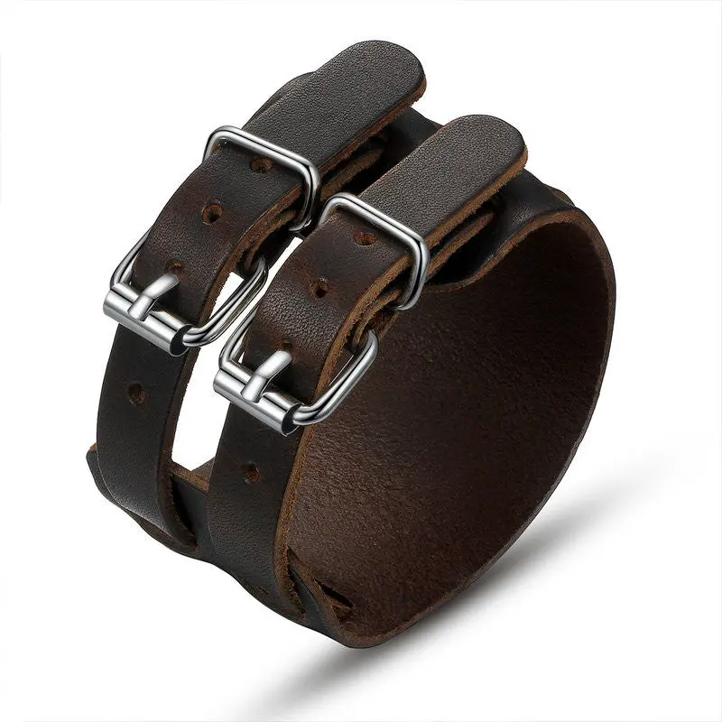Popular Men Retro Leather Cuff Bracelet With Adjustable Clasp Wide Bracelets Pulseras 0094-1 2