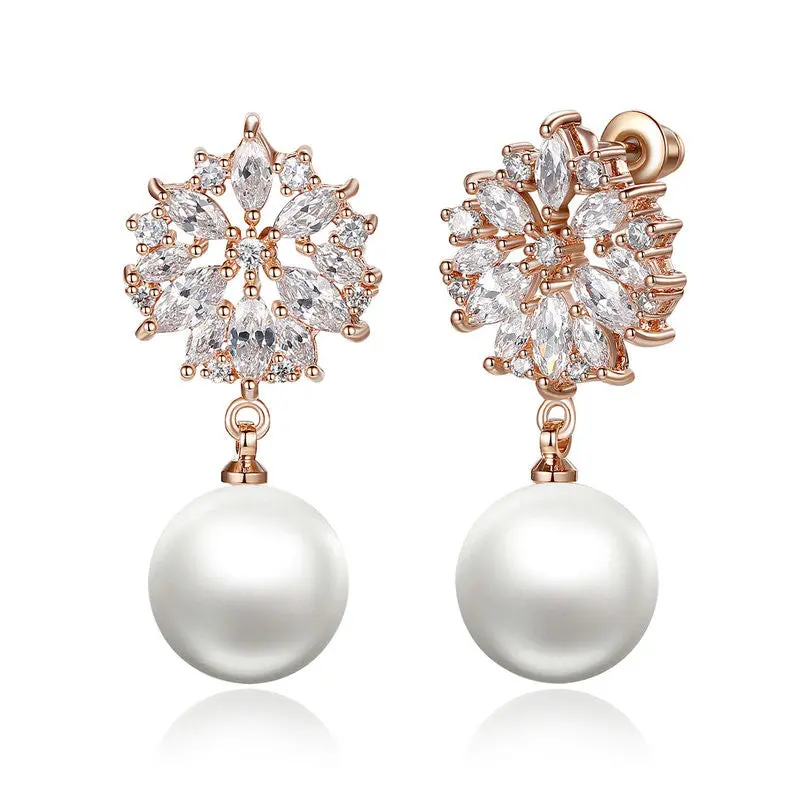 Popular Pearl Dangle Earrings With Aaa Zircon Push-Back Earrings Gie065-Rg 1