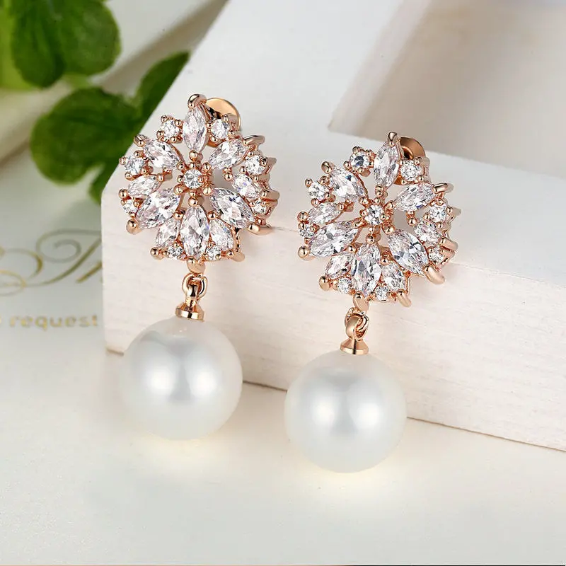 Popular Pearl Dangle Earrings With Aaa Zircon Push-Back Earrings Gie065-Rg 2