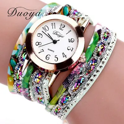 Popular Quartz Watch Luxury Bracelet Watches Women Dress Lady Gift Flower Crystal Wristwatch Clock 6 Colors 3