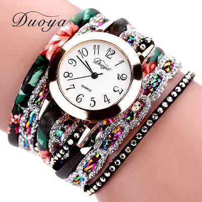 Popular Quartz Watch Luxury Bracelet Watches Women Dress Lady Gift Flower Crystal Wristwatch Clock 6 Colors 4