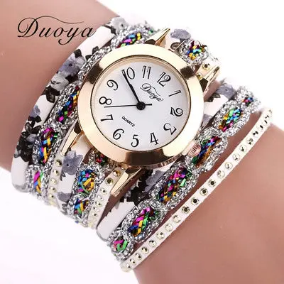 Popular Quartz Watch Luxury Bracelet Watches Women Dress Lady Gift Flower Crystal Wristwatch Clock 6 Colors 6