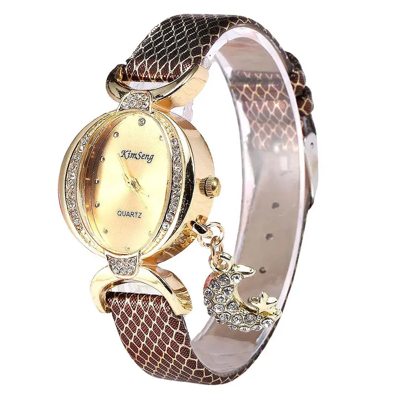 Popular Style Watches Women Star Moon Pendant Bracelet Clocks Leather Watch Vintage Relogio Women Dress Gold Watches 2
