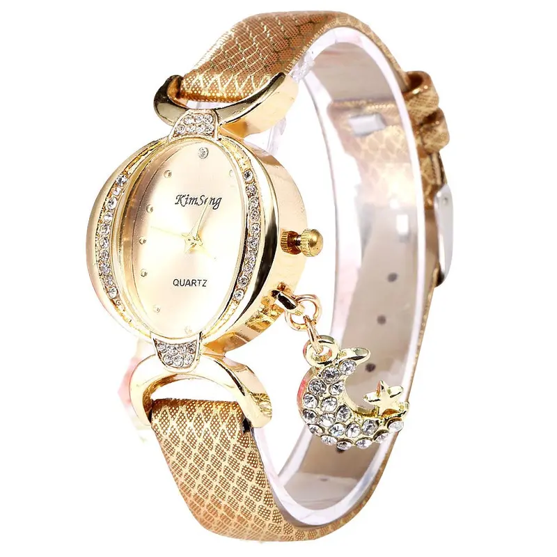 Popular Style Watches Women Star Moon Pendant Bracelet Clocks Leather Watch Vintage Relogio Women Dress Gold Watches 3