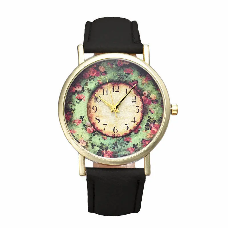 Popular Watch Relojes Mujer Montre Pastorale Floral Women Leather Band Analog Quartz Watch Feida 1