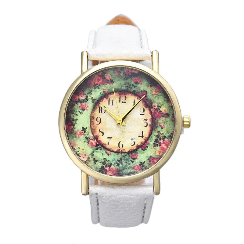 Popular Watch Relojes Mujer Montre Pastorale Floral Women Leather Band Analog Quartz Watch Feida 2