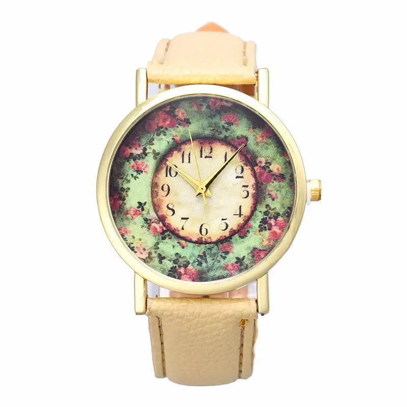 Popular Watch Relojes Mujer Montre Pastorale Floral Women Leather Band Analog Quartz Watch Feida 3