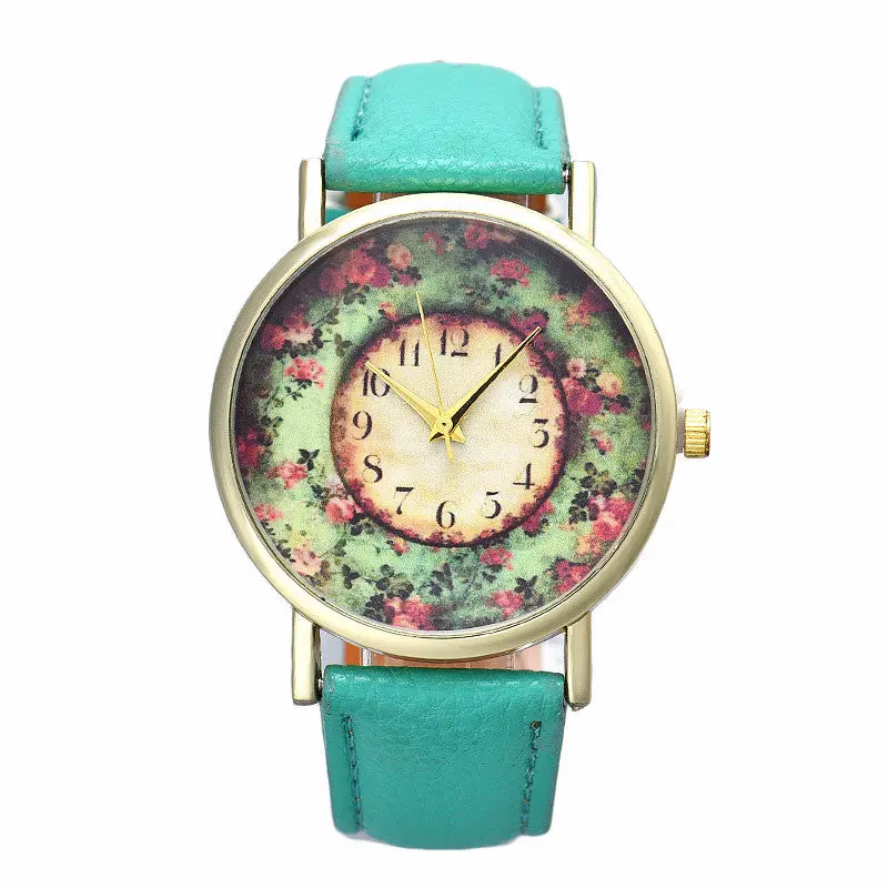 Popular Watch Relojes Mujer Montre Pastorale Floral Women Leather Band Analog Quartz Watch Feida 4