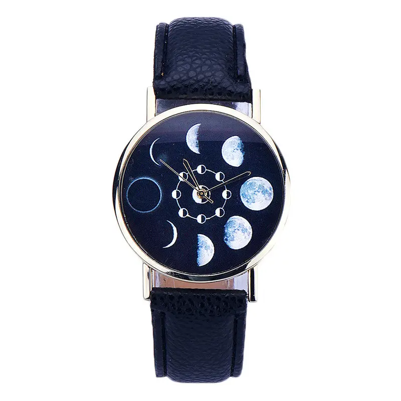Popular Watches Women Lunar Eclipse Pattern Watch Leather Analog Quartz Wrist Watch Casual Women Men Relogio Reloj 1