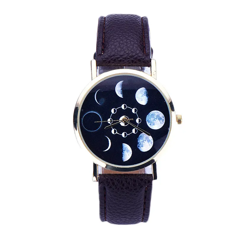 Popular Watches Women Lunar Eclipse Pattern Watch Leather Analog Quartz Wrist Watch Casual Women Men Relogio Reloj 2